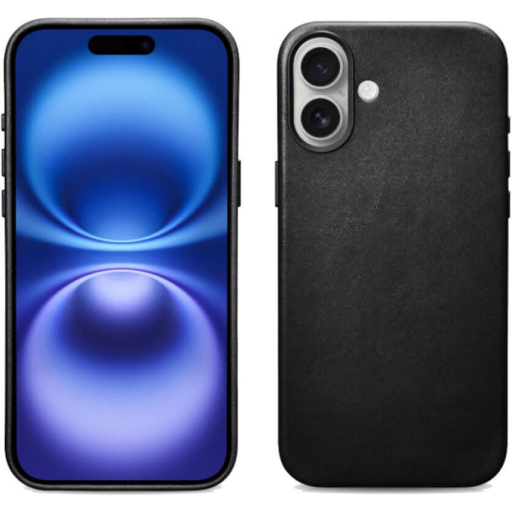 Θήκη iPhone 17 iCarer Leather Back Case With Camera Button Δερμάτινη με MagSafe & Μεταλλικό Πλαίσιο Κάμερας - Black (KJIP17250703-BK)