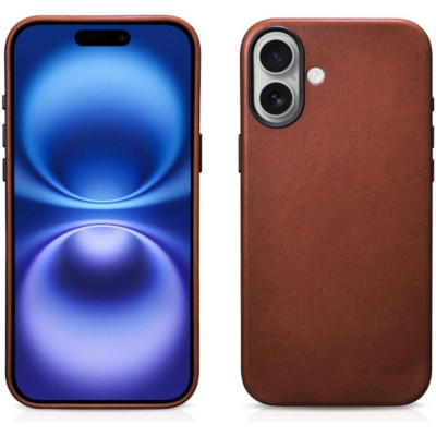 Θήκη iPhone 17 iCarer Leather Back Case With Camera Button Δερμάτινη με MagSafe & Μεταλλικό Πλαίσιο Κάμερας - Retro Brown (KJIP17250703-BN)