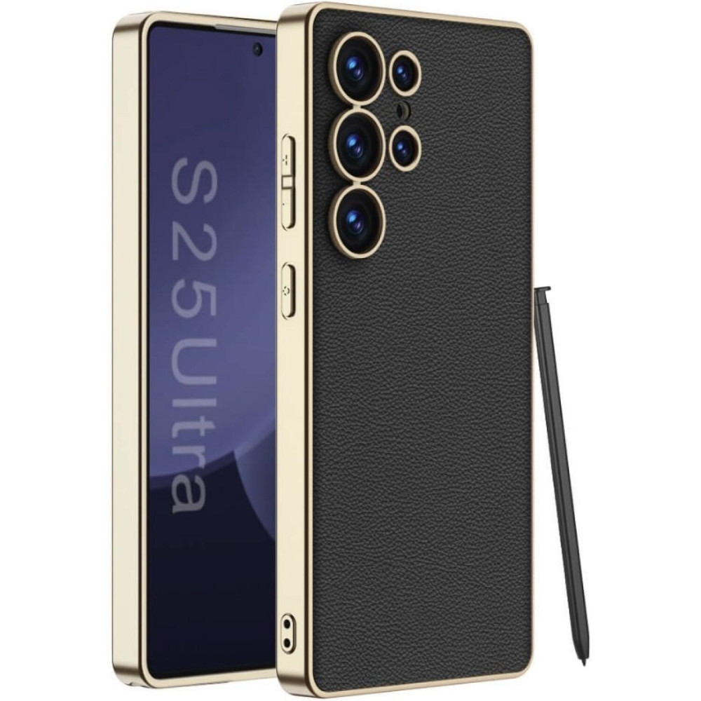 Θήκη Samsung Galaxy S25 Ultra Bodycell Plating Leather Backcover Σκληρή με TPU Bumper - Black (5206015084065)