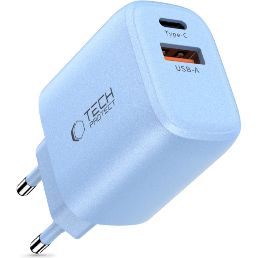 Φορτιστής Tech-Protect NCA30 Αντάπτορας με 1 x USB-A / 1 x Type-C 30W - Baby Blue (5906302330676)