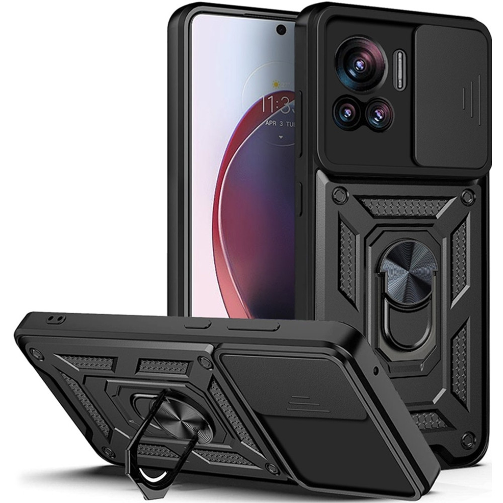 Techsuit CamShield - Ανθεκτική Θήκη με Κάλυμμα για την Κάμερα & Μεταλλικό Ring Holder - Motorola Edge 30 Ultra - Black (5949419070615)