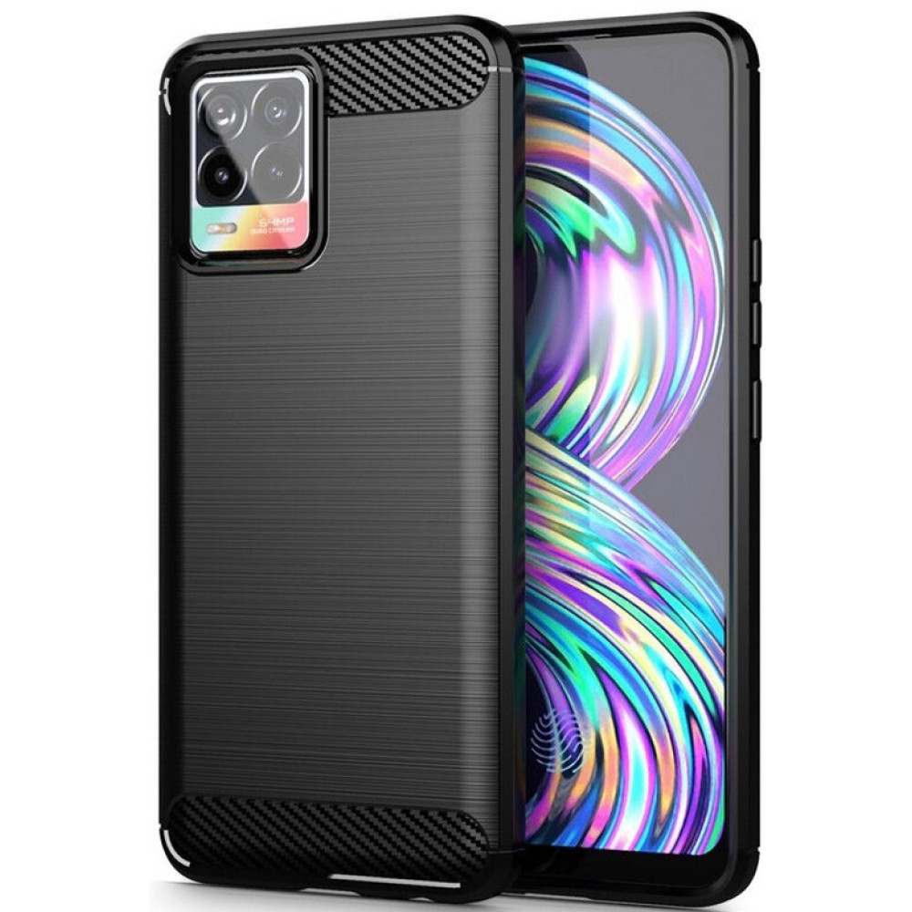 Techsuit Carbon Silicone - Θήκη Σιλικόνης Realme 8 / 8 Pro - Black (5949419040014)