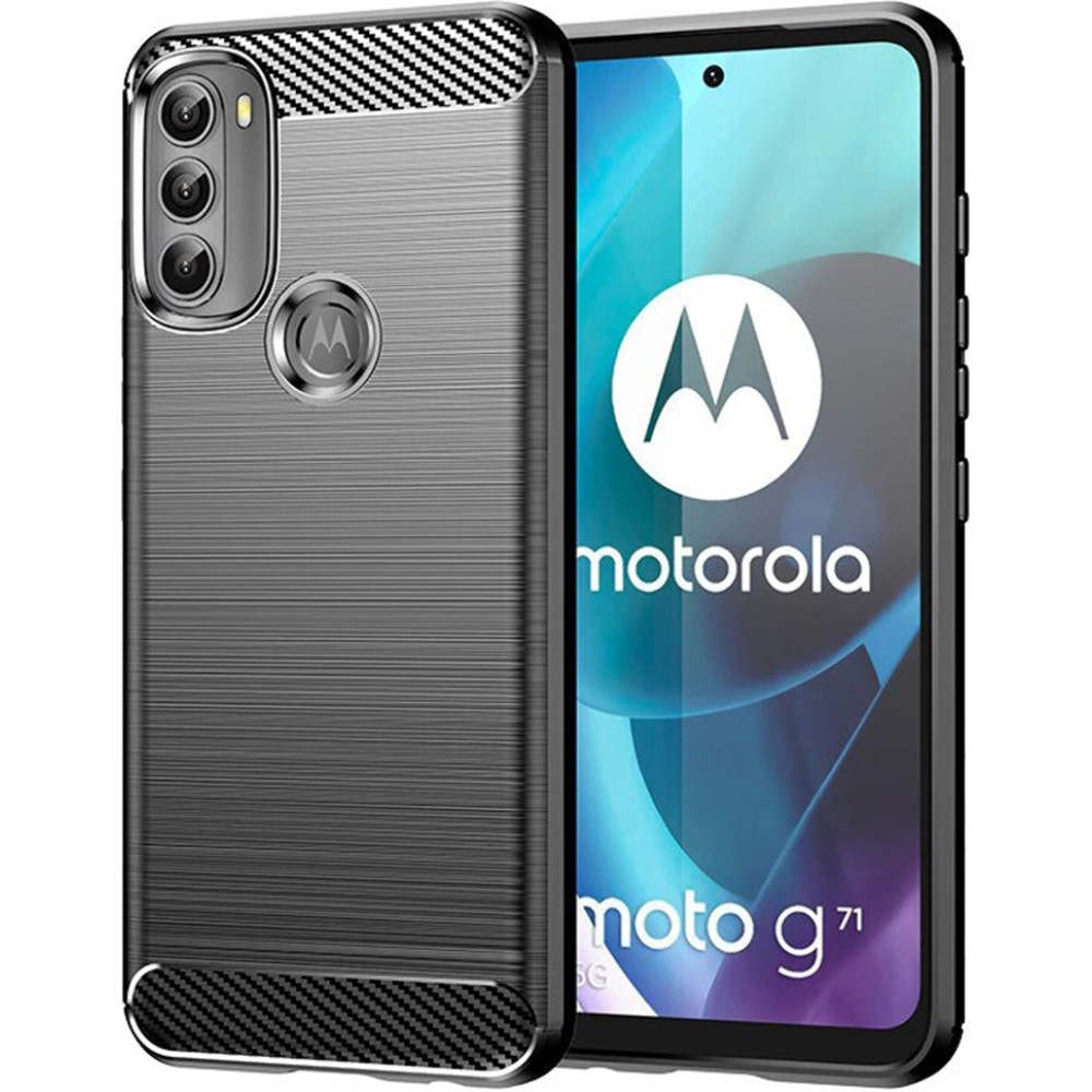 Techsuit Carbon Silicone - Θήκη Σιλικόνης Motorola Moto G71 5G - Black (5949419031166)