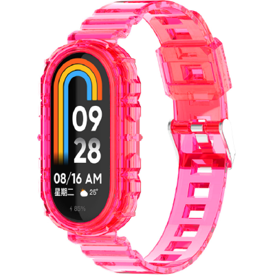Techsuit Watchband W017 - Ημιδιάφανο Λουράκι Σιλικόνης Xiaomi Smart Band 9 / 9 NFC / 8 / 8 NFC - Rose Red (5949419074231)