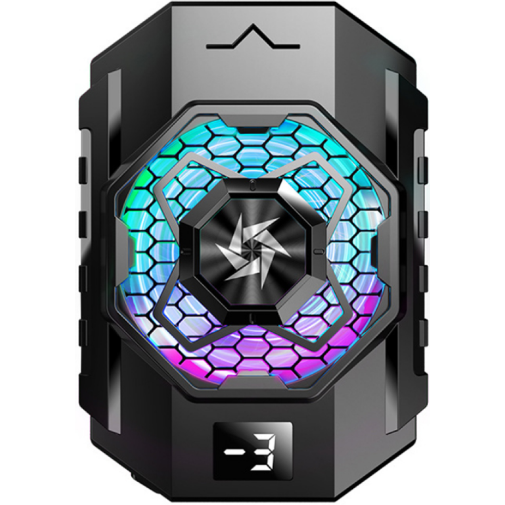 Techsuit Phone Cooler Radiator SL31 - Ψύκτρα / Ανεμιστηράκι Τηλεφώνου Γρήγορης Ψύξης με Ψηφιακή Οθόνη / Κουμπί Ρύθμισης & Φωτισμό RGB - Black (5949419190313)