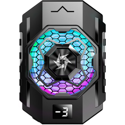 Techsuit Phone Cooler Radiator SL31 - Ψύκτρα / Ανεμιστηράκι Τηλεφώνου Γρήγορης Ψύξης με Ψηφιακή Οθόνη / Κουμπί Ρύθμισης & Φωτισμό RGB - Black (5949419190313)