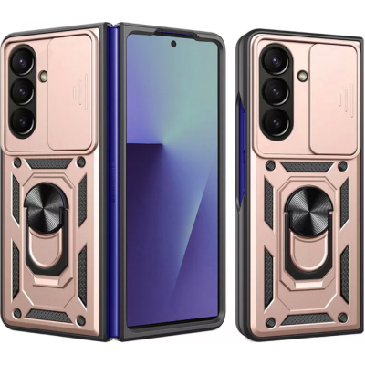 Θήκη Samsung Galaxy Z Fold7 Techsuit CamShield Ανθεκτική με Κάλυμμα για την Κάμερα & Μεταλλικό Ring Holder - Rose Gold (5949419282087)