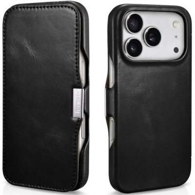 Θήκη iPhone 17 Pro iCarer Vintage Series Side-Open Flip Σκληρή Δερμάτινη με MagSafe - Black (WMI17250801-BK)