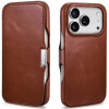 Θήκη iPhone 17 Pro iCarer Vintage Series Side-Open Flip Σκληρή Δερμάτινη με MagSafe - Retro Brown (WMI17250801-SN)