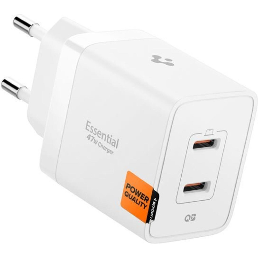 Φορτιστής Spigen EE472EU Essential Wall Charger GaN Γρήγορος Ταξιδιού / Αντάπτορας με 2 x Type-C 47W - White (ACH08707)