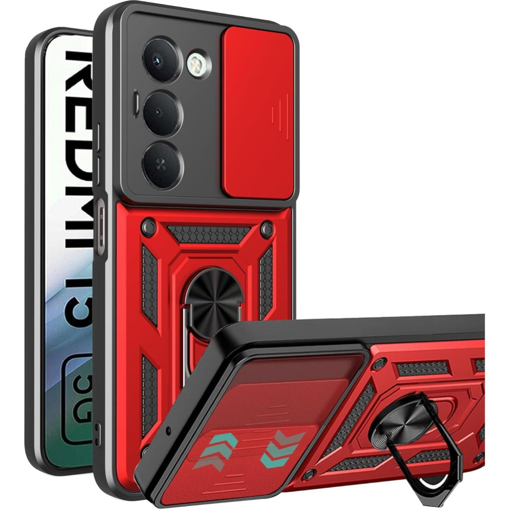 Θήκη Xiaomi Redmi 15 5G Bodycell Armor Slide Ανθεκτική με Κάλυμμα για την Κάμερα & Μεταλλικό Ring Holder - Red (5206015084300)