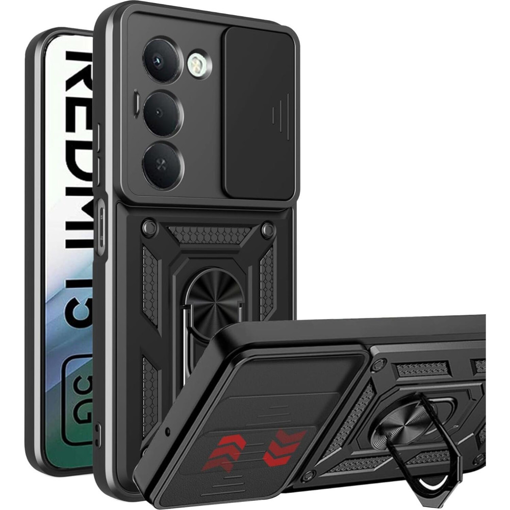 Θήκη Xiaomi Redmi 15 5G Bodycell Armor Slide Ανθεκτική με Κάλυμμα για την Κάμερα & Μεταλλικό Ring Holder - Black (5206015084294)