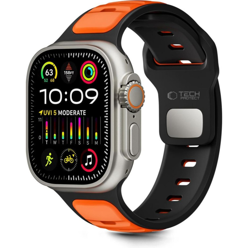 Λουράκι Apple Watch Ultra/SE/11/10/9/8/7/6/5/4 (49/46/45/44mm) Tech-Protect Iconband Line Σιλικόνης - Black / Orange (5906302333424)