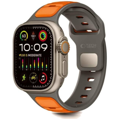 Λουράκι Apple Watch Ultra/SE/11/10/9/8/7/6/5/4 (49/46/45/44mm) Tech-Protect Iconband Line Σιλικόνης - Grey / Orange (5906302333431)