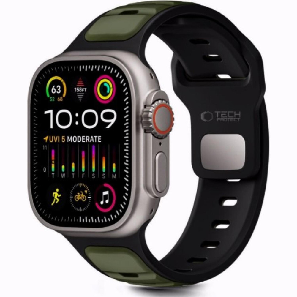 Λουράκι Apple Watch Ultra/SE/11/10/9/8/7/6/5/4 (49/46/45/44mm) Tech-Protect Iconband Line Σιλικόνης - Black / Green (5906302333462)