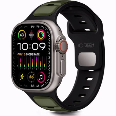 Λουράκι Apple Watch Ultra/SE/11/10/9/8/7/6/5/4 (49/46/45/44mm) Tech-Protect Iconband Line Σιλικόνης - Black / Green (5906302333462)