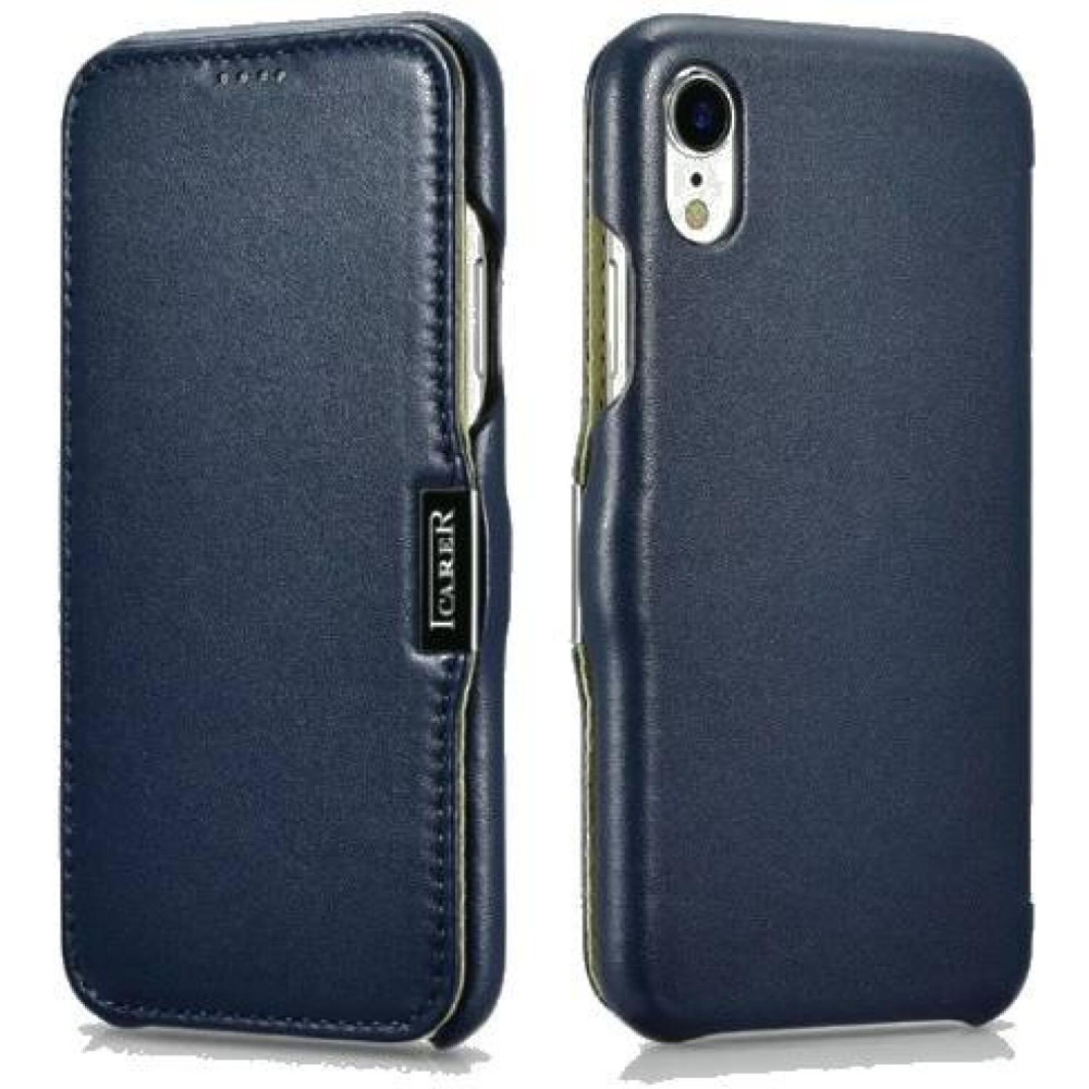 Θήκη iPhone XR iCarer Luxury Series Side-Open Flip Δερμάτινη - Blue (RI907-BU)