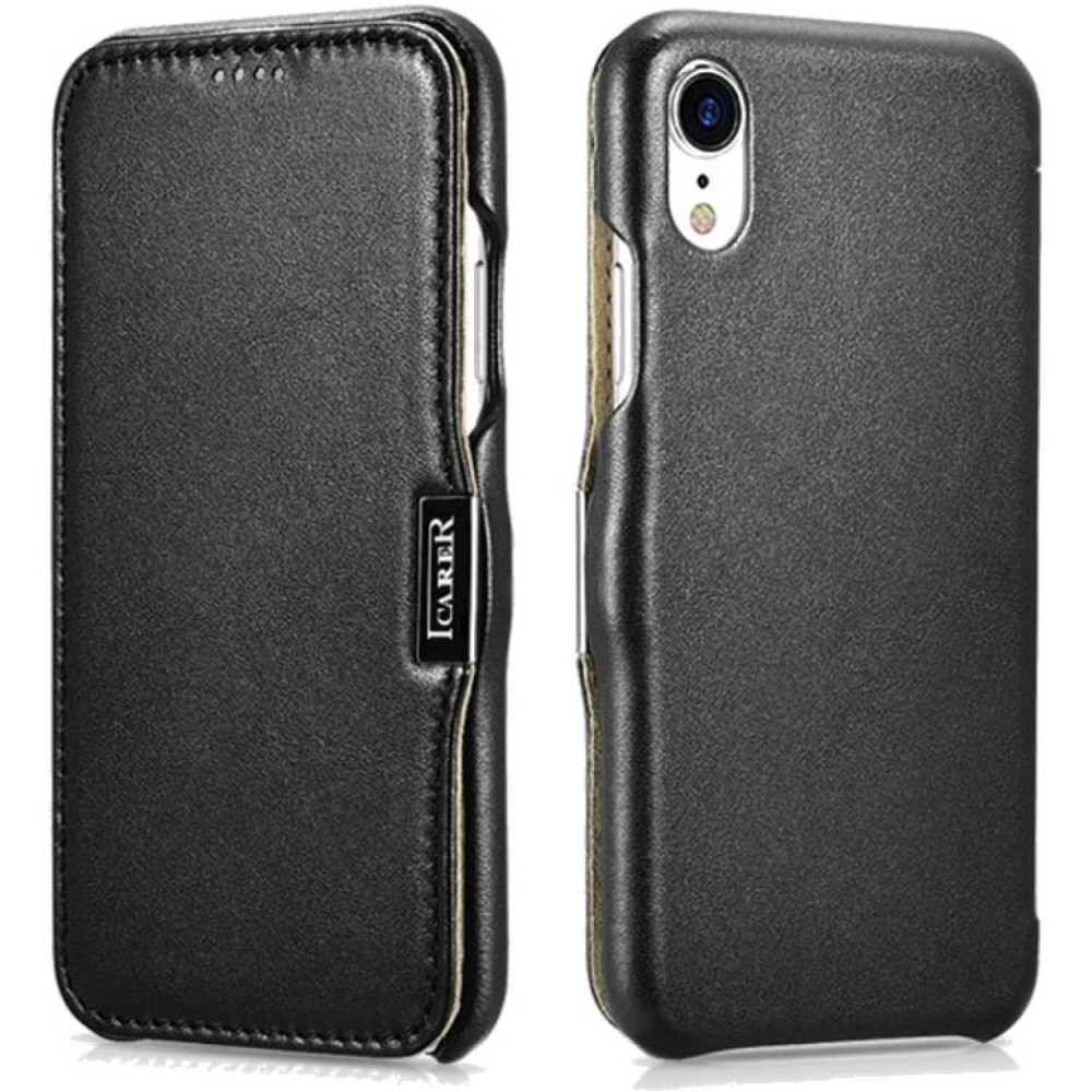Θήκη iPhone XR iCarer Luxury Series Side-Open Flip Δερμάτινη - Black (RI907-BK)