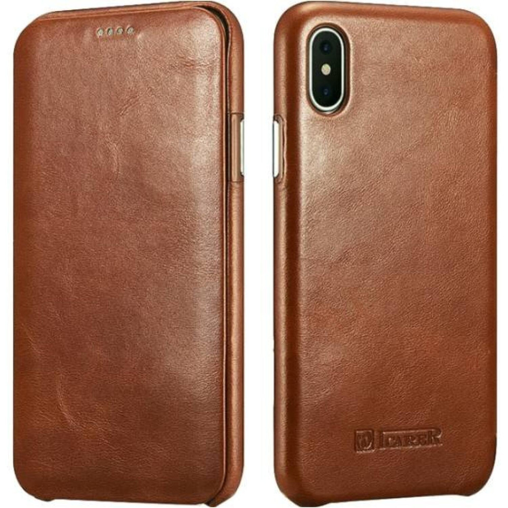 Θήκη iPhone X / XS iCarer Vintage Series Curved Edge Flip Δερμάτινη - Brown (RI804-BN)