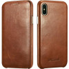 Θήκη iPhone X / XS iCarer Vintage Series Curved Edge Flip Δερμάτινη - Brown (RI804-BN)