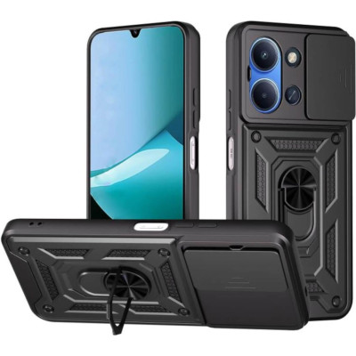 Θήκη Xiaomi Poco C85 4G Bodycell Armor Slide Ανθεκτική με Κάλυμμα για την Κάμερα & Μεταλλικό Ring Holder - Black (5206015084324)