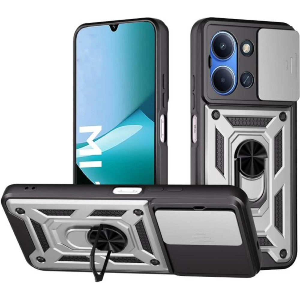 Θήκη Xiaomi Poco C85 4G Bodycell Armor Slide Ανθεκτική με Κάλυμμα για την Κάμερα & Μεταλλικό Ring Holder - Silver (5206015084348)