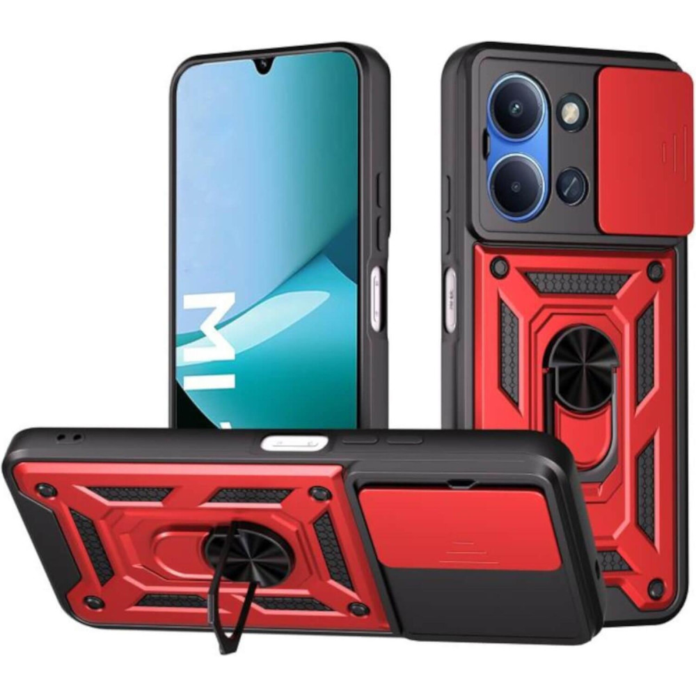 Θήκη Xiaomi Poco C85 4G Bodycell Armor Slide Ανθεκτική με Κάλυμμα για την Κάμερα & Μεταλλικό Ring Holder - Red (5206015084331)