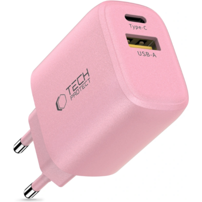 Φορτιστής Tech-Protect NCA30 Αντάπτορας με 1 x USB-A / 1 x Type-C 30W - Baby Pink (5906302330669)