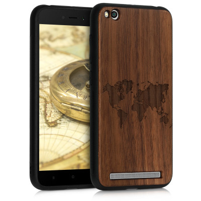 KW Ξύλινη Θήκη Xiaomi Redmi 5A - World Map - Dark Brown (46184.01)