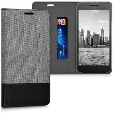 KW Θήκη Πορτοφόλι Motorola Moto G4 Play - Συνθετικό δέρμα - Grey / Black (39522.22)