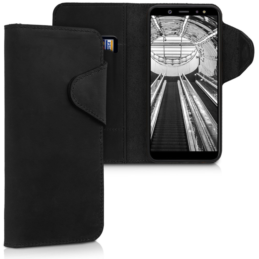 Kalibri Δερμάτινη Suede Θήκη - Πορτοφόλι  Samsung Galaxy A6 (2018) -  Black (45252.01)