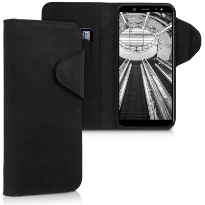Kalibri Δερμάτινη Suede Θήκη - Πορτοφόλι  Samsung Galaxy A6 (2018) -  Black (45252.01)