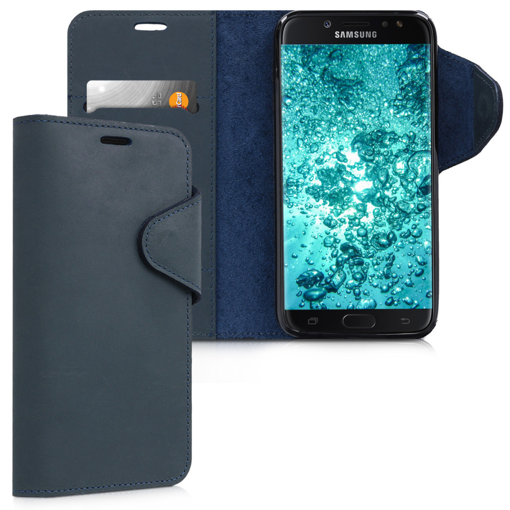 Kalibri Δερμάτινη Suede Θήκη - Πορτοφόλι  Samsung Galaxy J7 (2017) -  Dark Blue (42897.17)