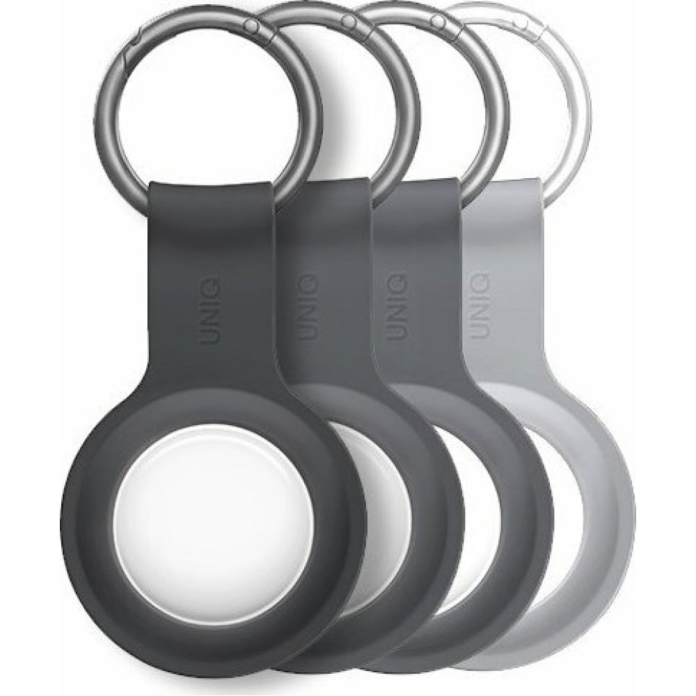 Uniq Lino Liquid Bundle of 4 - Σετ Θήκη / Μπρελόκ Premium Σιλικόνης και Μεμβράνη Προστασίας Apple AirTag - Ash Grey - 4 Τεμάχια (UNIQ-AIRTAGBUN-LINOGRY)