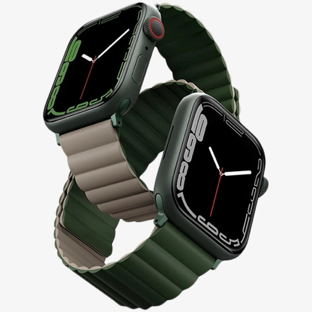 Uniq Revix Μαγνητικό Λουράκι Premium Σιλικόνης Apple Watch Ultra/SE/11/10/9/8/7/6/5/4 (49/46/45/44mm) - Green / Taupe (UNIQ-45MM-REVGRNTPE)