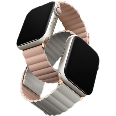 Uniq Revix Μαγνητικό Λουράκι Premium Σιλικόνης Apple Watch Ultra/SE/11/10/9/8/7/6/5/4 (49/46/45/44mm) - Pink / Beige (UNIQ-45MM-REVPNKBEG)