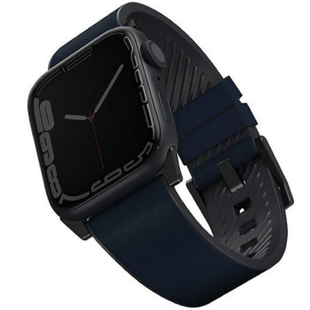 Uniq Straden Hybrid - Αδιάβροχο Δερμάτινο Λουράκι με Σιλικόνη - Apple Watch Ultra/SE/11/10/9/8/7/6/5/4 (49/46/45/44mm) - Blue (UNIQ-45MM-STRABLU)