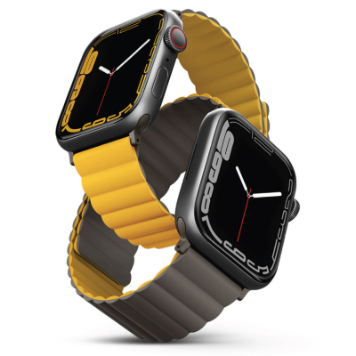 Uniq Revix Μαγνητικό Λουράκι Premium Σιλικόνης Apple Watch Ultra/SE/11/10/9/8/7/6/5/4 (49/46/45/44mm) - Mustard / Khaki (UNIQ-45MM-REVMUSKAK)