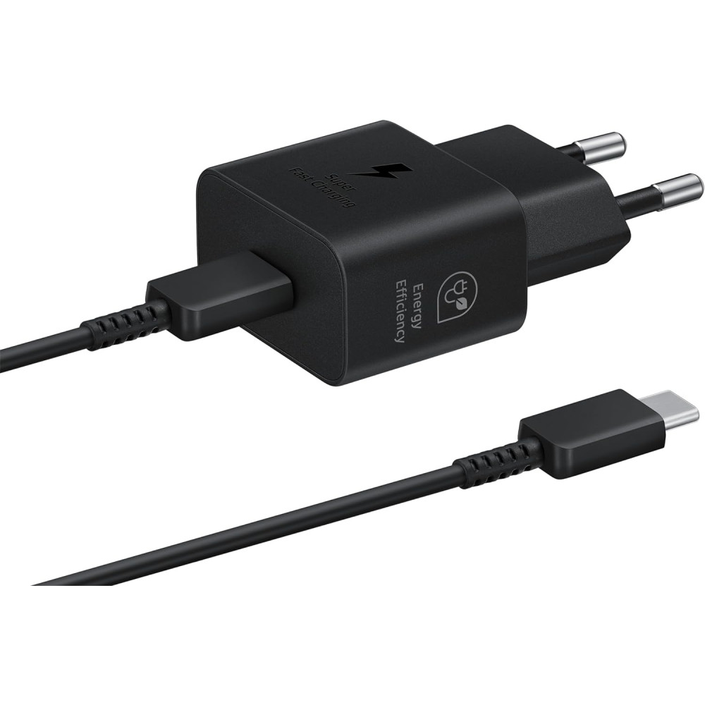 Official Samsung T2510 Fast Travel Charger - Ταχυφορτιστής Ταξιδιού / Αντάπτορας με 1 Θύρα x Type-C & Καλώδιο Φόρτισης Type-C σε Type-C - 100cm - 25W - Black (EP-T2510XBEGEU)