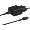 Official Samsung T2510 Fast Travel Charger - Ταχυφορτιστής Ταξιδιού / Αντάπτορας με 1 Θύρα x Type-C & Καλώδιο Φόρτισης Type-C σε Type-C - 100cm - 25W - Black (EP-T2510XBEGEU)