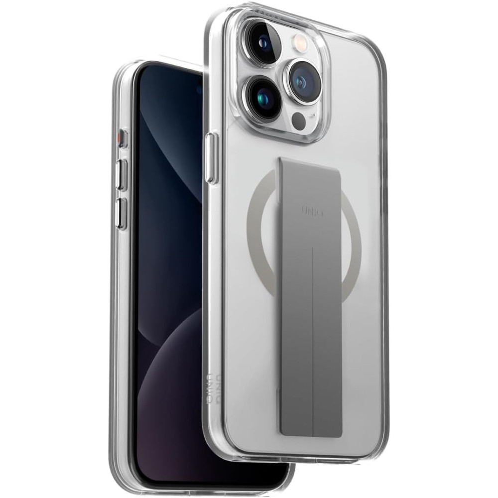 Uniq Heldro Mag MagClick - Ανθεκτική Διάφανη MagSafe Θήκη με 1 x Λουράκι Χειρός & 2 x Finger Holder - Apple iPhone 15 Pro - Crystal Clear (UNIQ-IP6.1P(2023)-HELMGCLR)