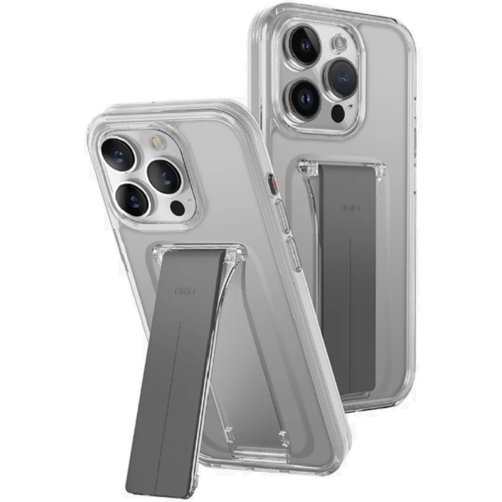Θήκη Apple iPhone 15 Pro Max - Uniq Heldro Mount Plus Ανθεκτική Διάφανη με Kickstand / Λουράκι Χειρός & Μαγνητικό Finger Holder - Crystal Clear (UNIQ-IP6.7P(2023)-HELMCLR)