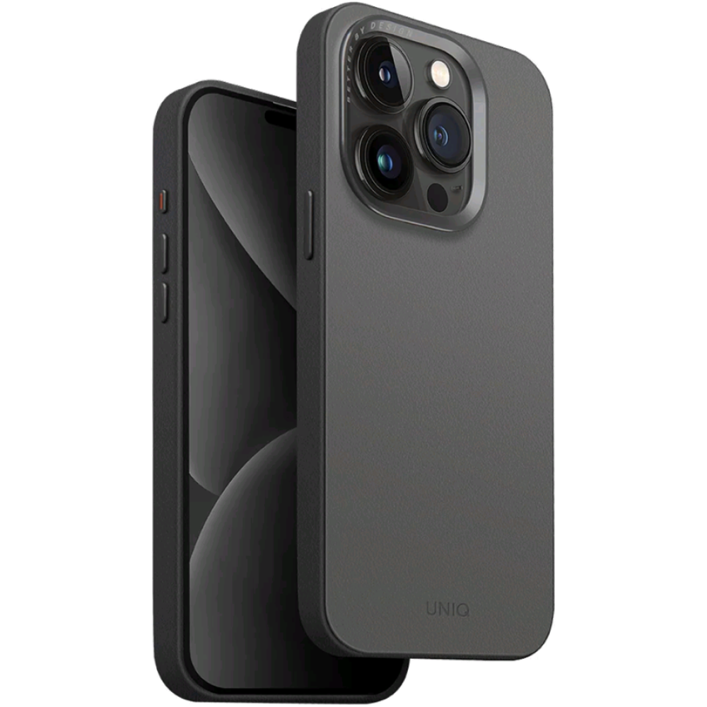 Uniq Lyden Duo Series MagClick - Ανθεκτική MagSafe Θήκη από Premium Vegan Δέρμα με Μεταλλικό Πλαίσιο Κάμερας - Apple iPhone 15 Pro - Rhino Grey / Black (UNIQ-IP6.1P(2023)-LDSRGRYBLK)