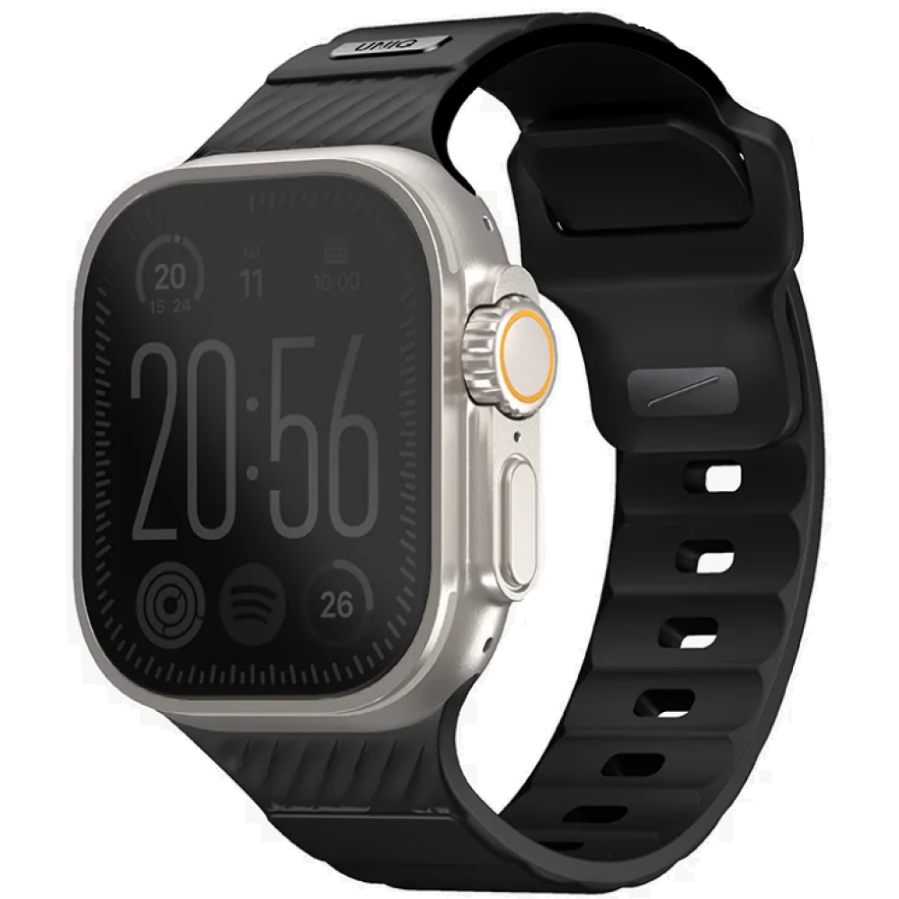 Uniq Stride - Ανθεκτικό Αδιάβροχο Λουράκι από Premium Καουτσούκ FKM - Apple Watch Ultra/SE/11/10/9/8/7/6/5/4 (49/46/45/44mm) - Midnight Black (UNIQ-49MM-STRIMBLK)