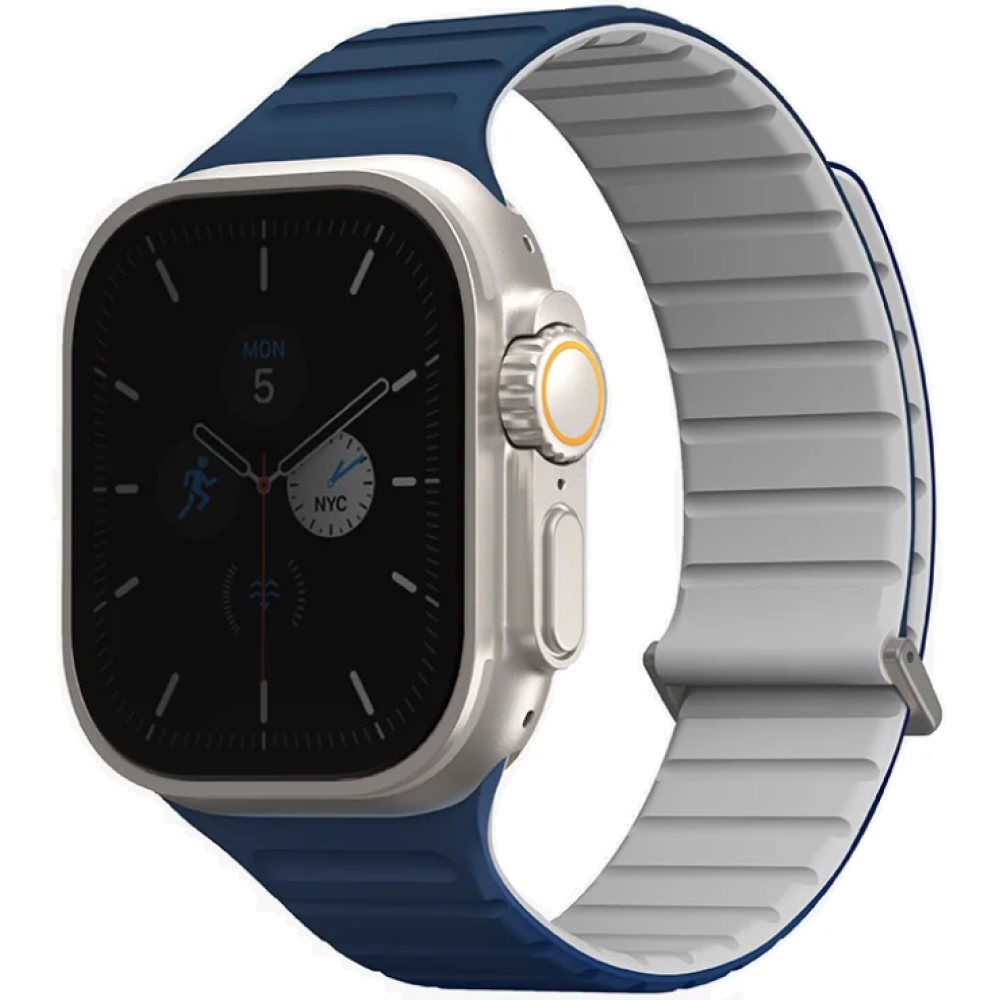 Λουράκι Apple Watch Ultra/SE/11/10/9/8/7/6/5/4 (49/46/45/44mm) - Uniq Revix Evo Αναστρέψιμο Μαγνητικό από Premium Σιλικόνη - Royal Blue / Chalk (UNIQ-49MM-REVERBLUCHK)
