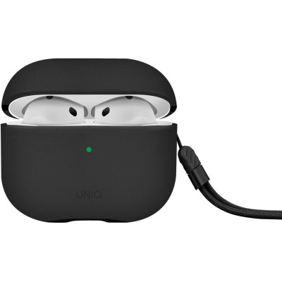 Θήκη AirPods 4th Gen Uniq Lyden Duo Series Premium Σκληρή από Vegan Δέρμα με Λουράκι Χειρός - Black (UNIQ-AIRPODS(2024)-LYDBLK)