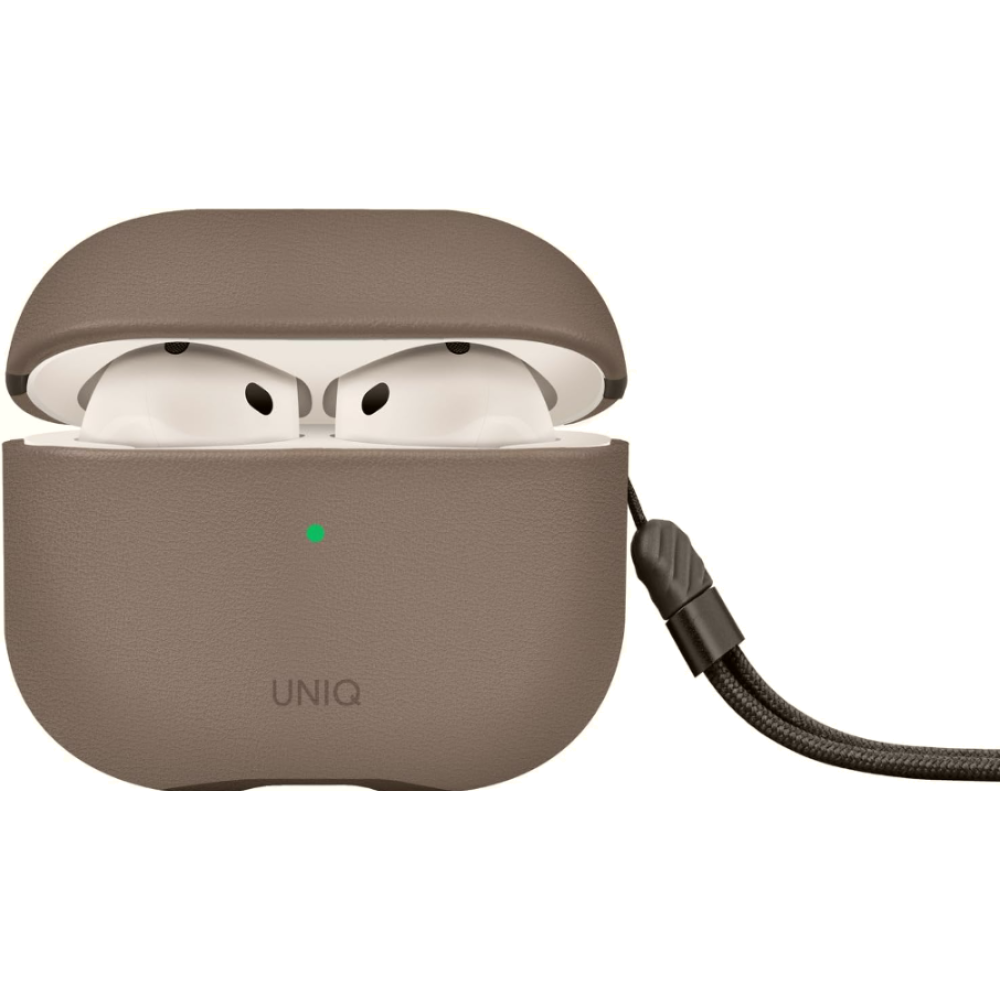 Θήκη AirPods 4th Gen Uniq Lyden Duo Series Premium Σκληρή από Vegan Δέρμα με Λουράκι Χειρός - Flint / Grey (UNIQ-AIRPODS(2024)-LYDGRY)