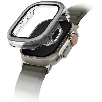 Θήκη Apple Watch Ultra 3 / Ultra 2 / Ultra 1 49mm Uniq Voute με Tempered Glass - Titanium Silver (UNIQ-49MM-VOUTSIL)