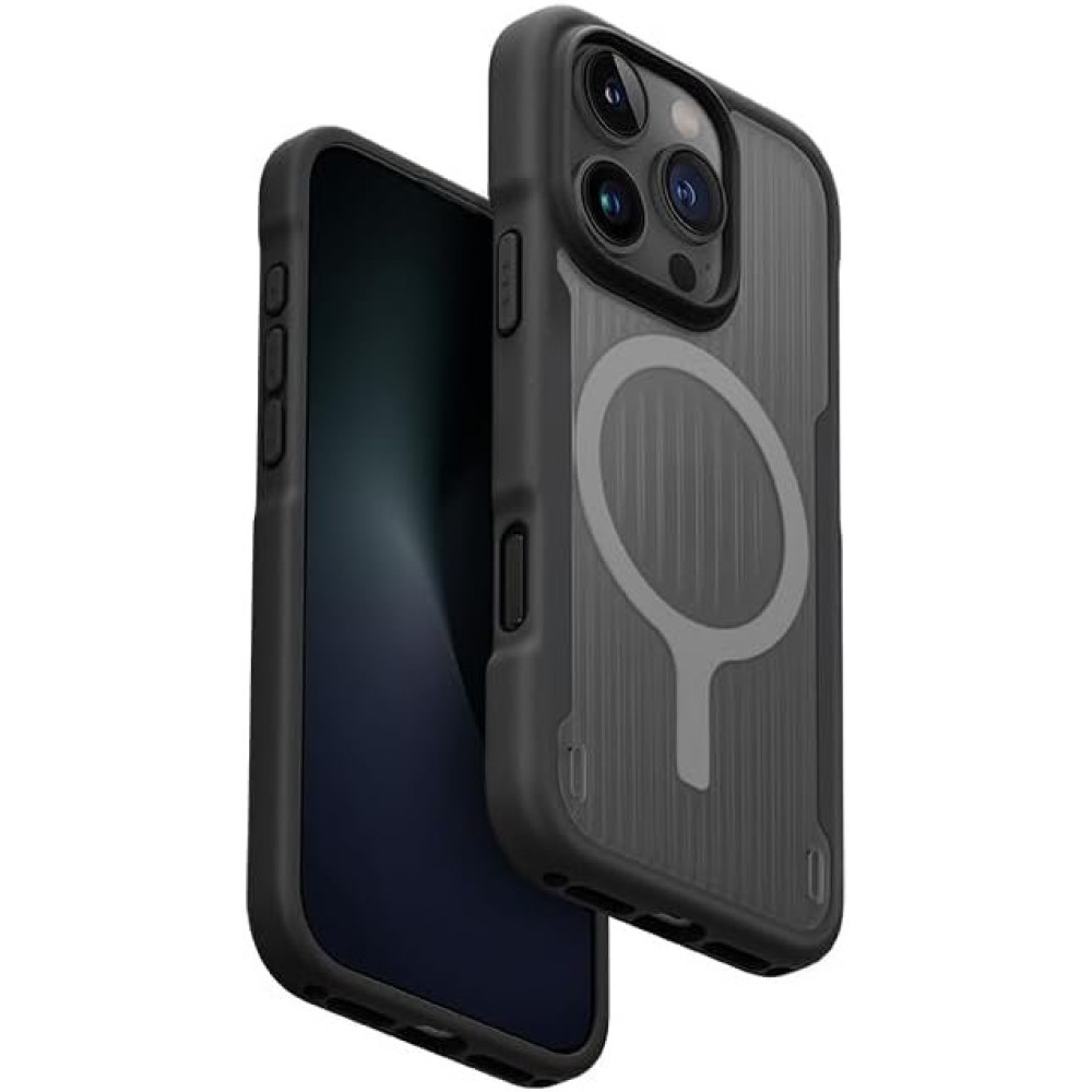 Θήκη iPhone 16 Pro Uniq Combat Active Ανθεκτική με MagSafe & Ανακλαστικό Λουράκι Χειρός - Charcoal Black (UNIQ-IP6.3P(2024)-COMAMCBLK)