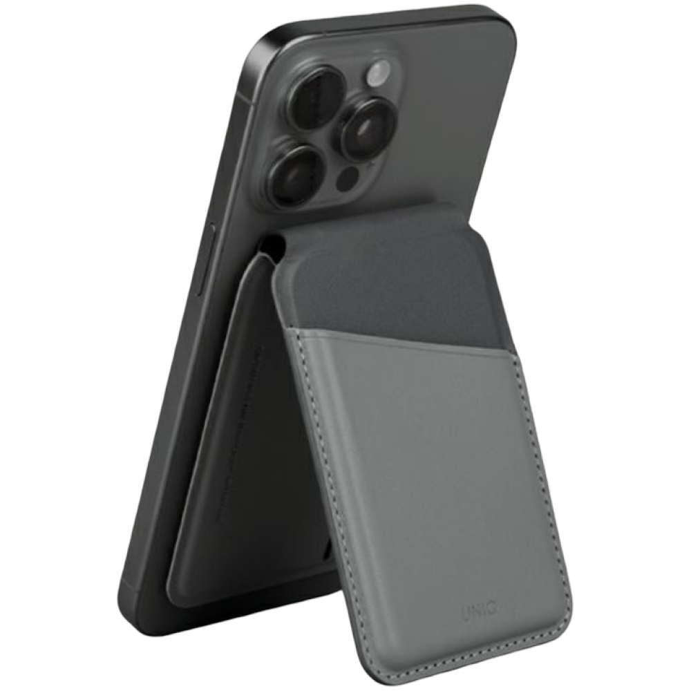 Universal Θήκη Uniq Lyden Duo Series MagSafe Πορτοφόλι για Κάρτες με RFID & Αναδιπλούμενη Βάση από Δέρμα Vegan - Rhino Grey / Black (UNIQ-LYDENDS-RGRYBLK)